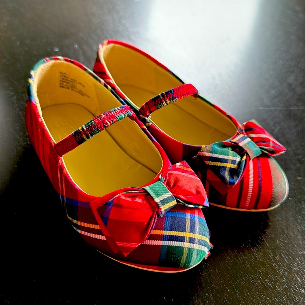 Janie and Jack tartan plaid holiday shoes baby girl size 7